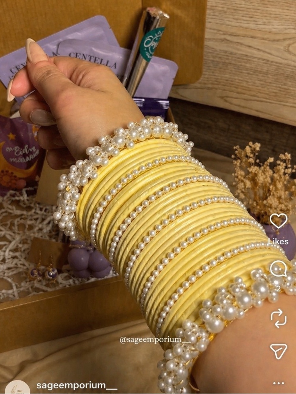 PAKISTANI DESIGNER BANGLES SET Pearl Trim PASTEL YELLOW GORGEOUS VELVET 
 GAJRAS